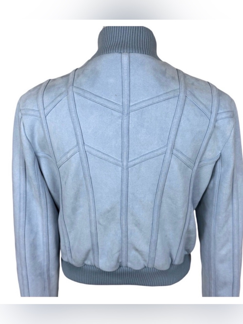 House of CB Rafal Powder Blue Faux Suede Corset Bomber Cropped Y2K S - Picture 15 of 16